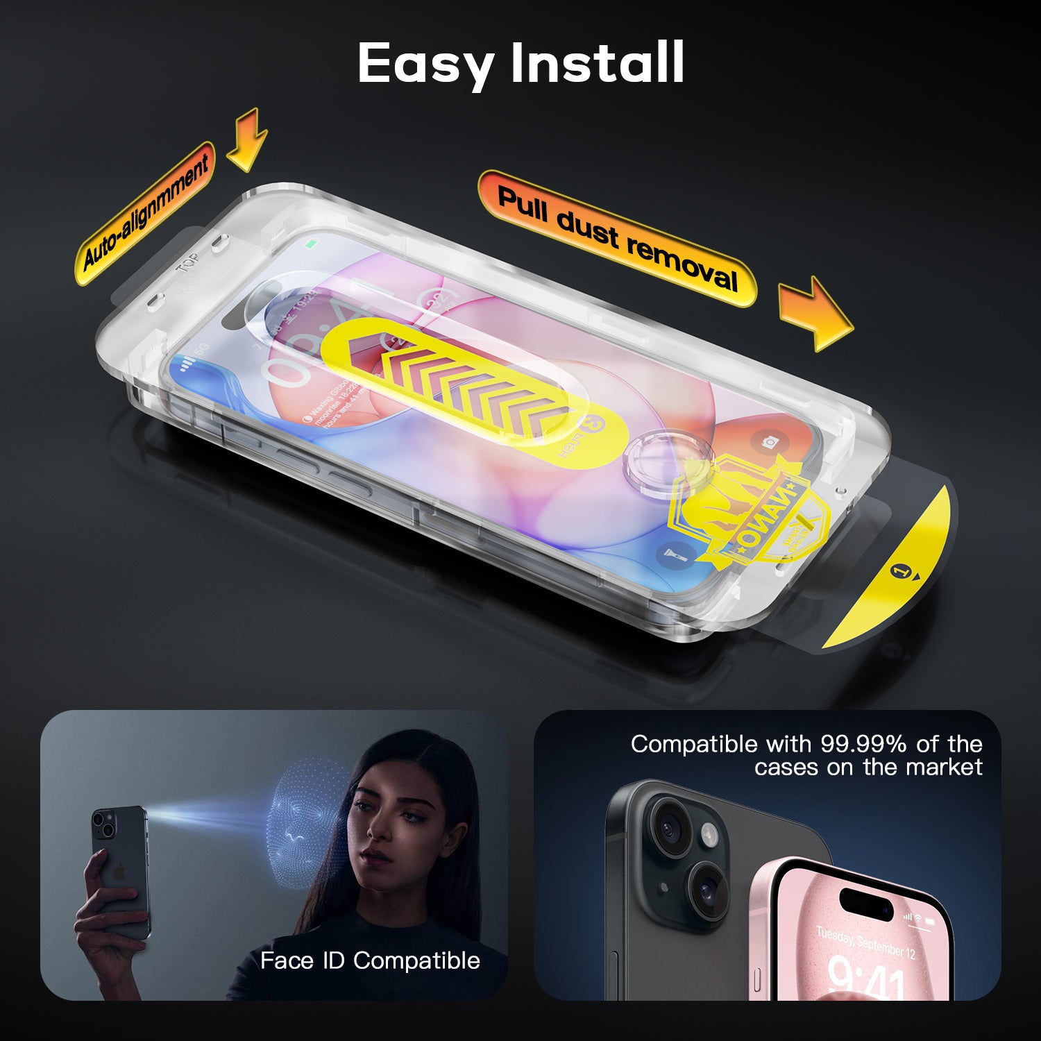 Tough On iPhone 15 Plus Privacy Screen Protector Tough Nano with Installation Kit
