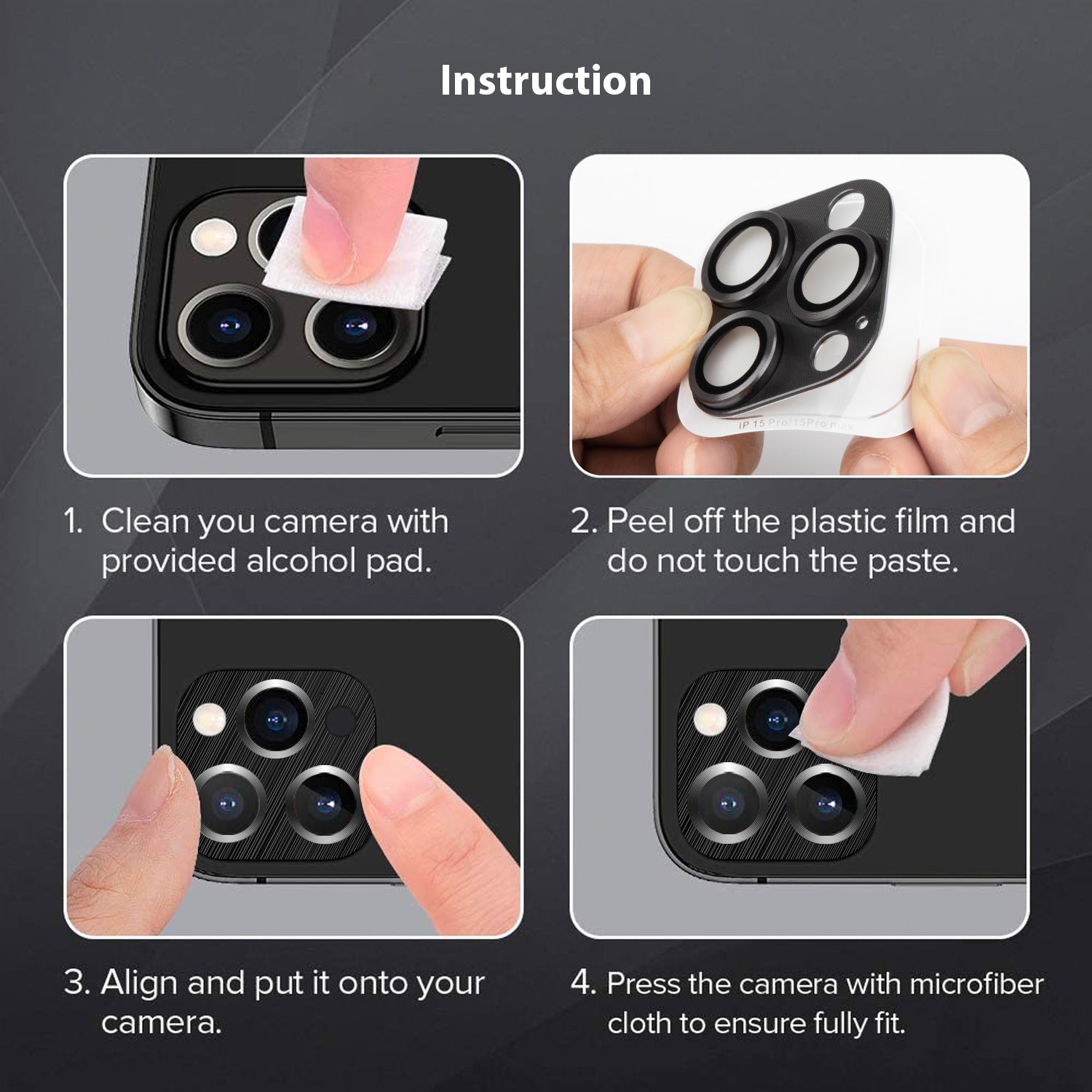 Tough On iPhone 15 Pro Camera Protector Metal Tempered Glass Black