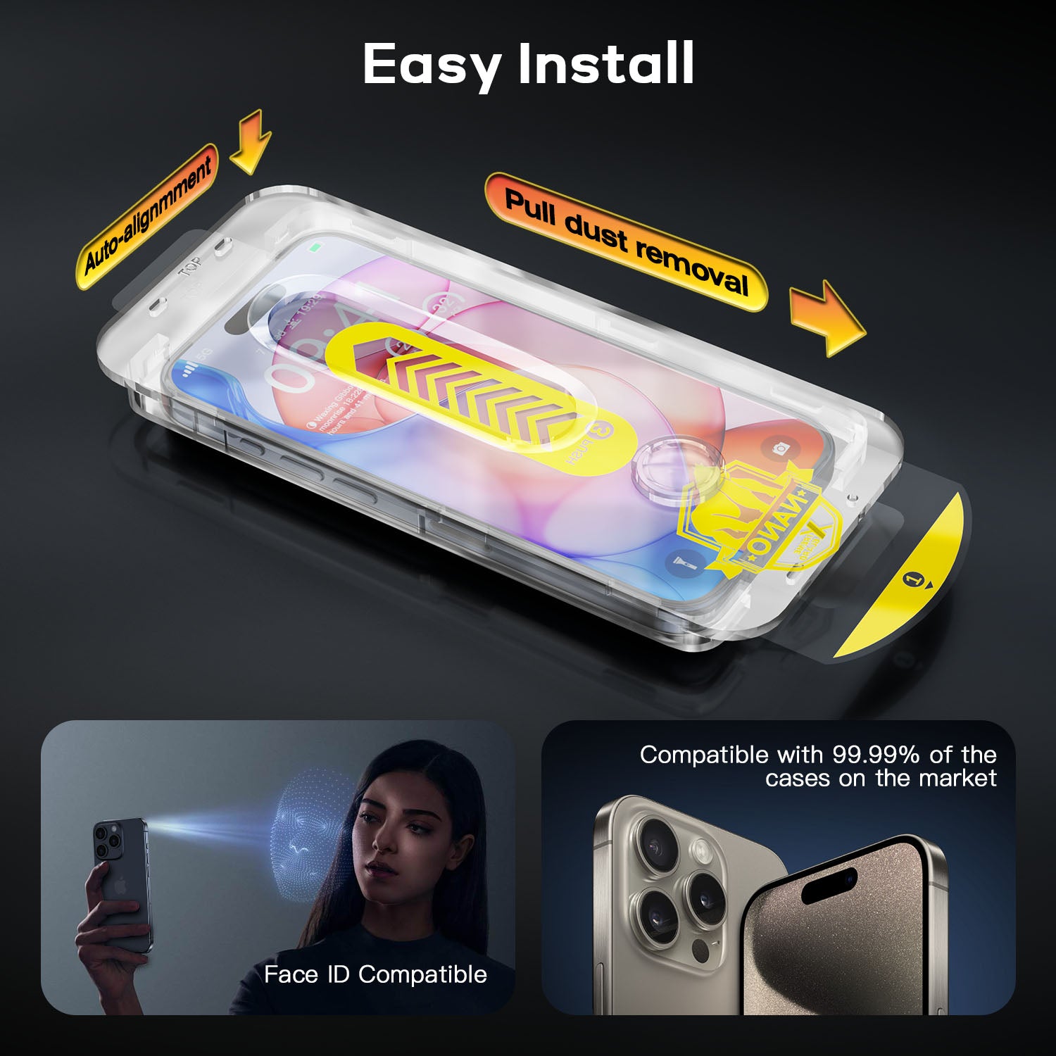 Tough On iPhone 15 Pro Max Privacy Screen Protector Tough Nano with Installation Kit