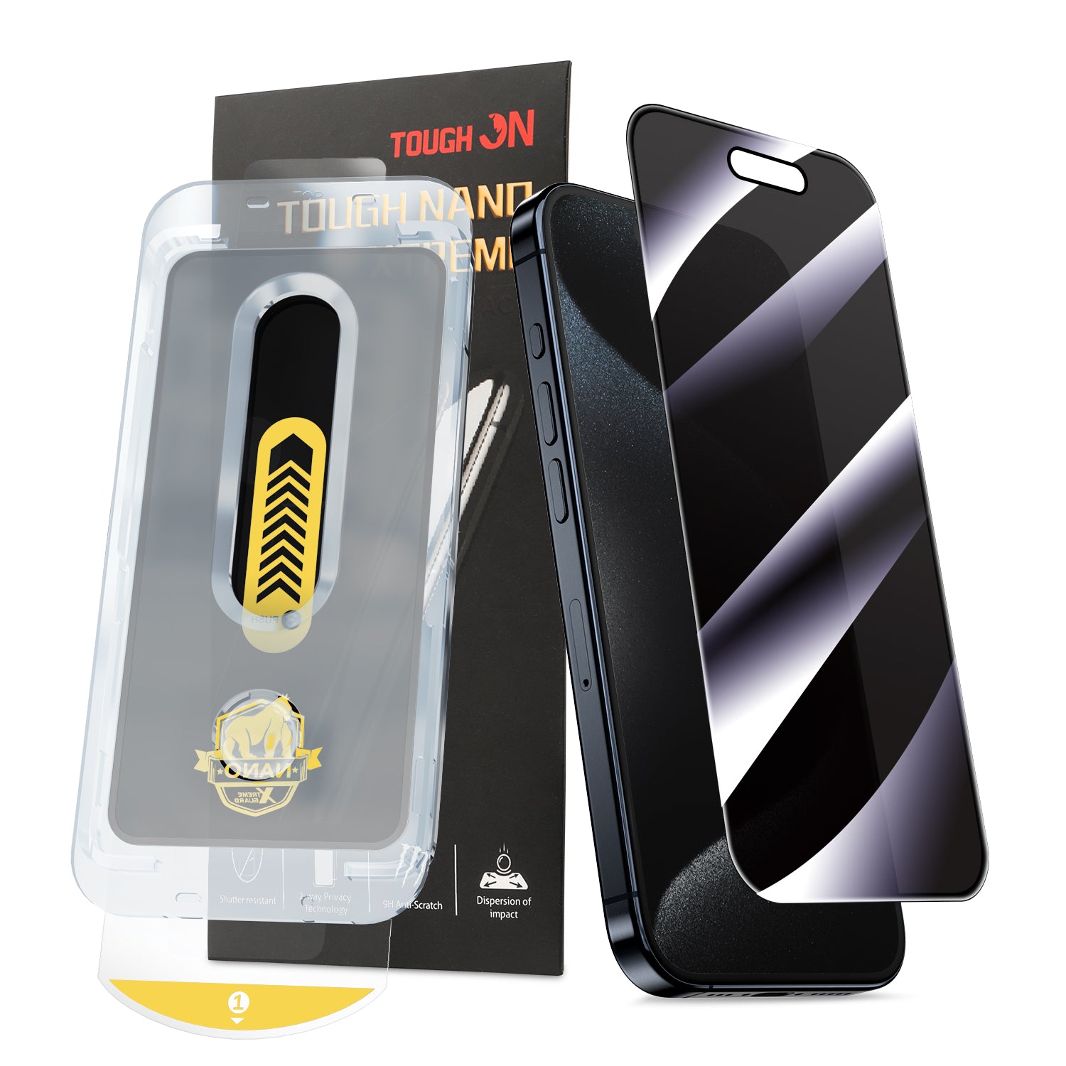 Tough On iPhone 15 Pro Privacy Screen Protector Tough Nano with Installation Kit