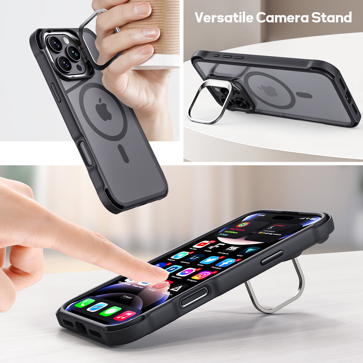 Tough On iPhone 16 Pro Case with Camera Stand Black MagSafe Compatible