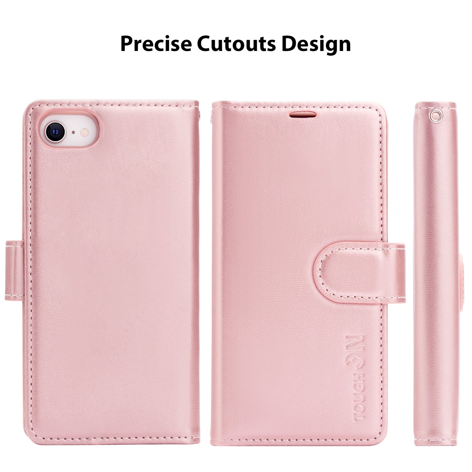 Tough On iPhone SE 2022 & 2020 / iPhone 8 & 7 & 6 Case Leather Wallet Cover Rose Gold