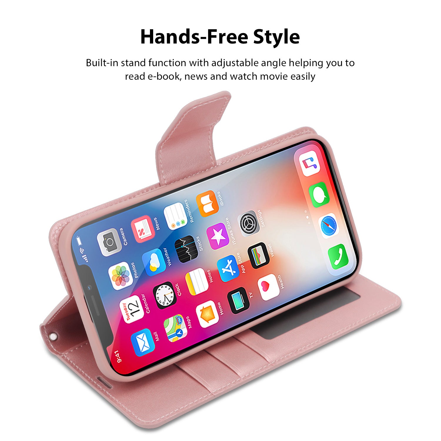 Tough On iPhone X / XS Case Leather Wallet Cover Rose Gold