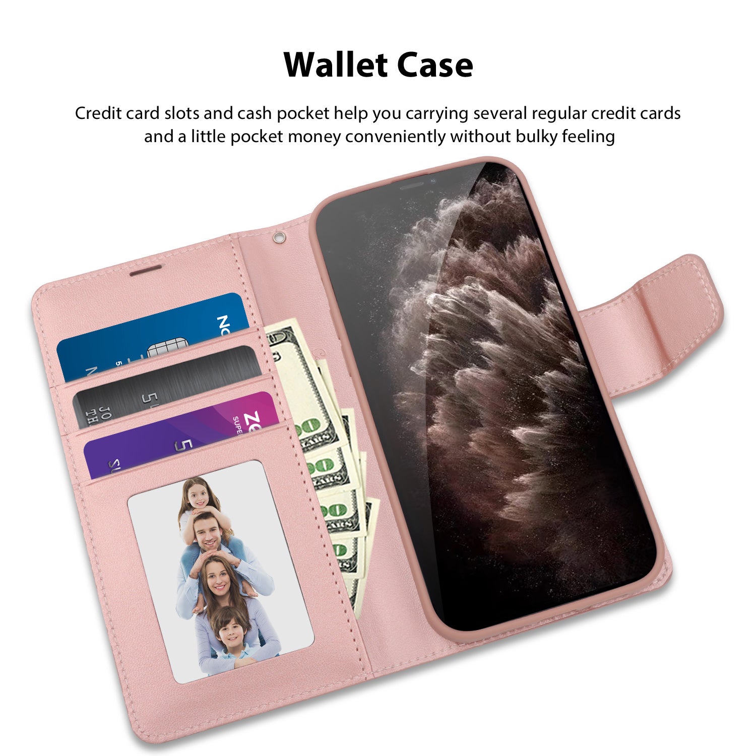 Tough On iPhone X / XS Case Leather Wallet Cover Rose Gold
