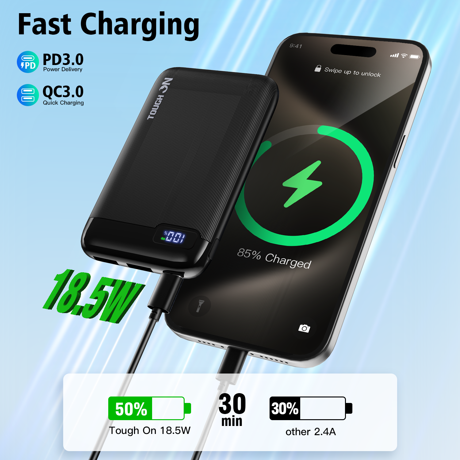 Tough On Portable Power Bank 5000mAh Fast Charger