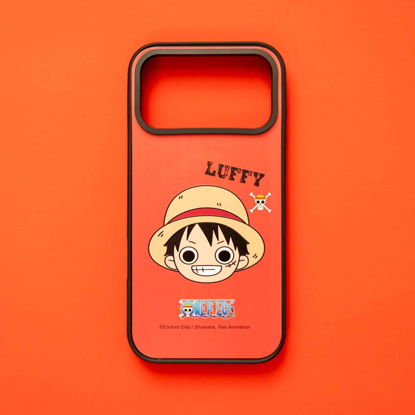 One Piece Luffy skin fitted in a MagSafe case, close up