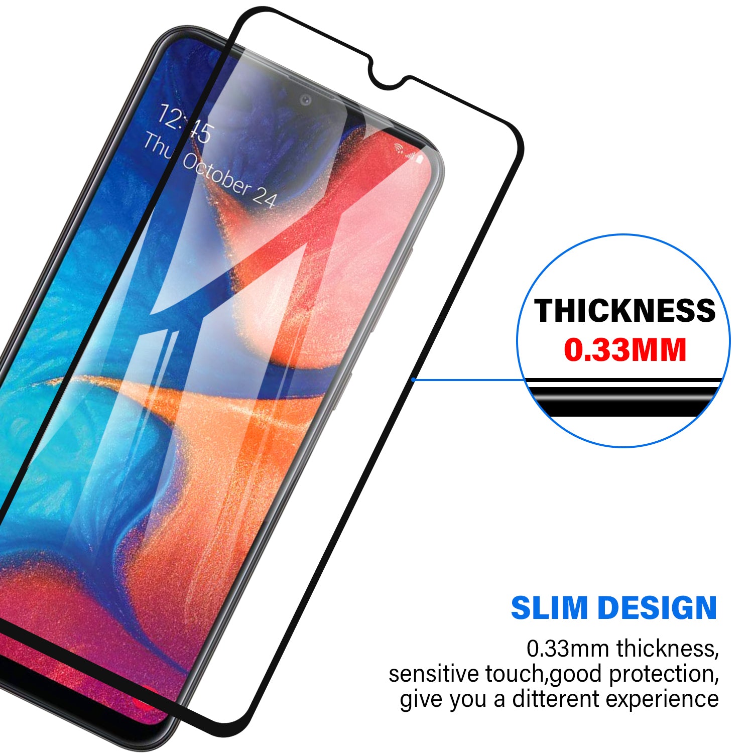 Tough On Samsung Galaxy A30 / A20 Tempered Glass Screen Protector Black Frame
