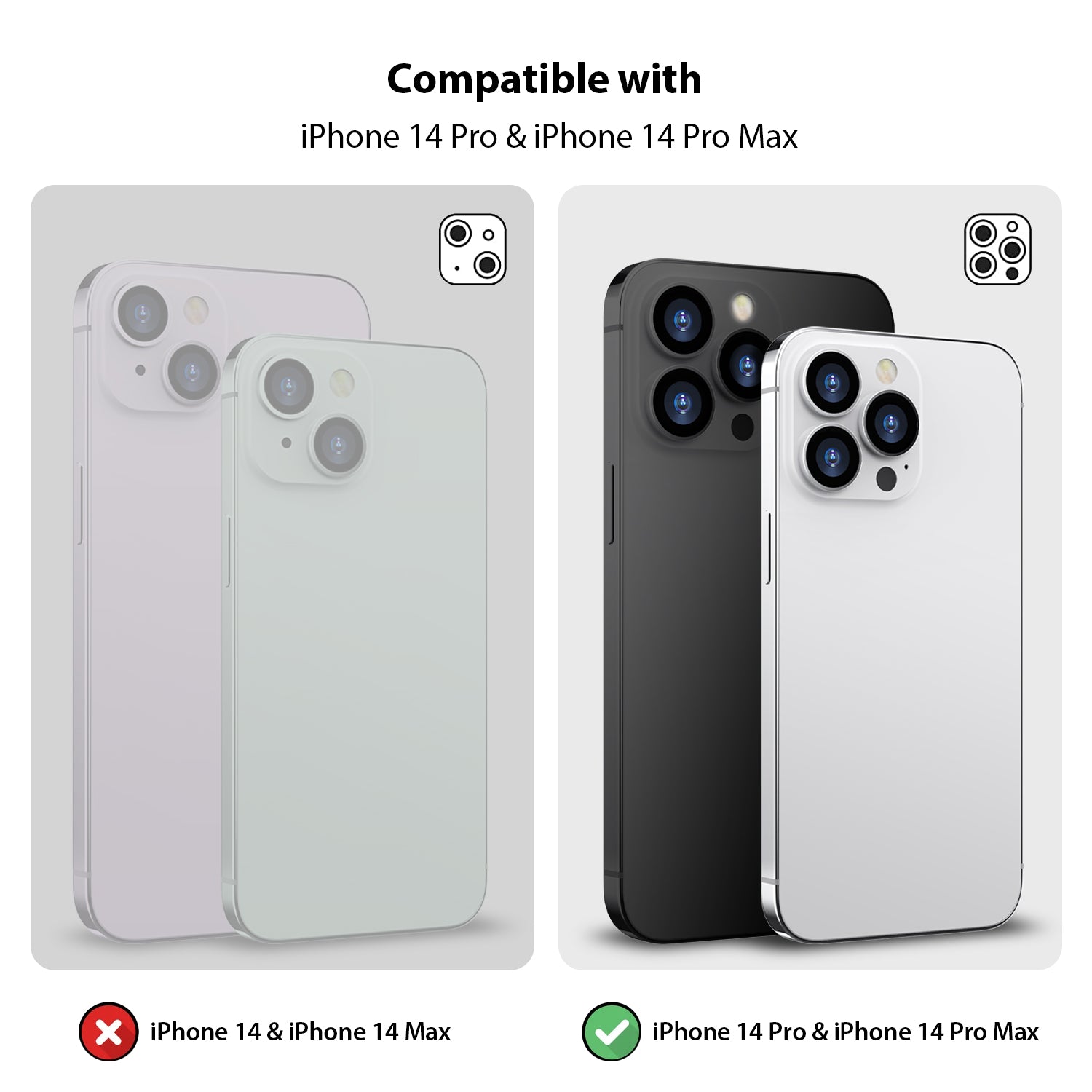 Tough On iPhone 14 Pro / Pro Max Rear Camera Protector Tempered Glass Black