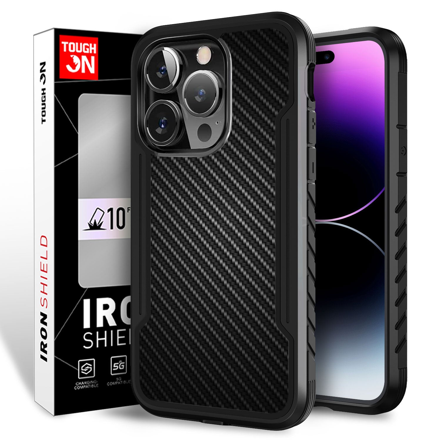 Tough On iPhone 14 Pro Case Iron Shield Carbon Fiber w/ Magsafe Black