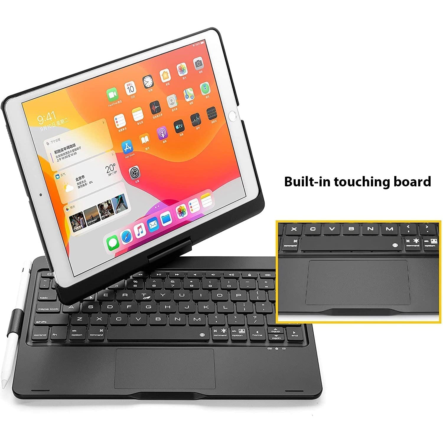 iPad 9 / 8 / 7th Gen 10.2 inch Case Bluetooth Keyboard Rotatable Cover Black