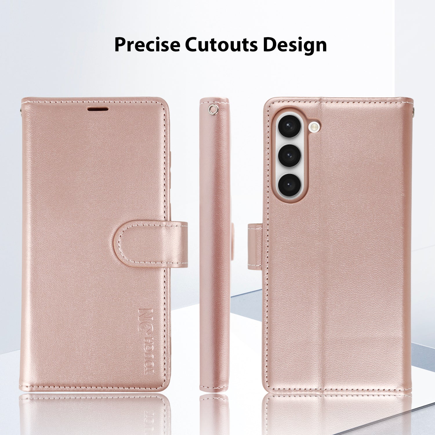 Tough On Samsung Galaxy S23 Plus Flip Wallet Leather Case Rose Gold