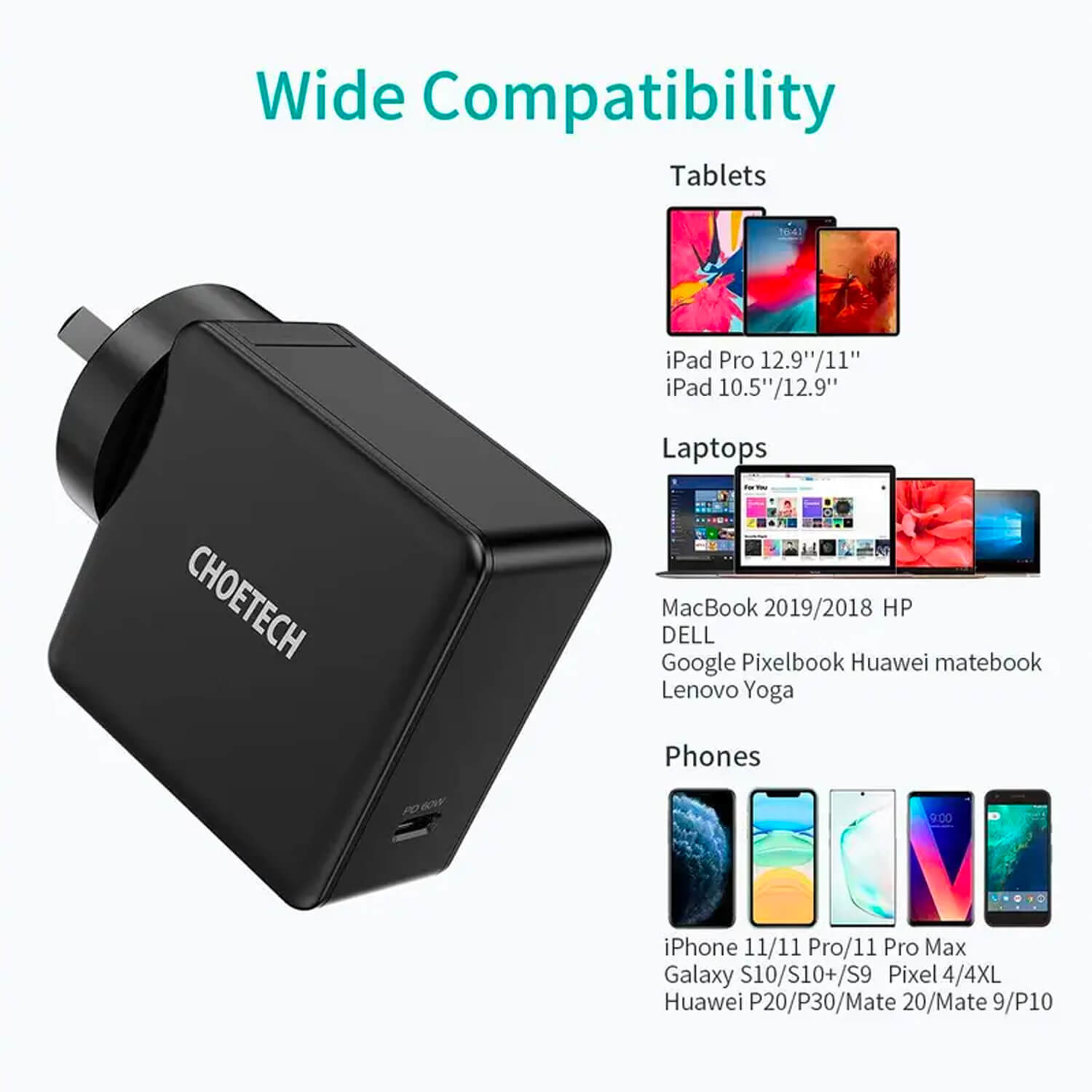 CHOETECH 60W USB-C PD Wall Charger Type C Fast Charge Power Adapter