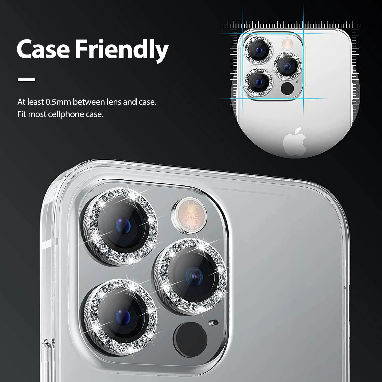 Tough On iPhone 13 Pro Max Camera Lens Protector Crystal Silver