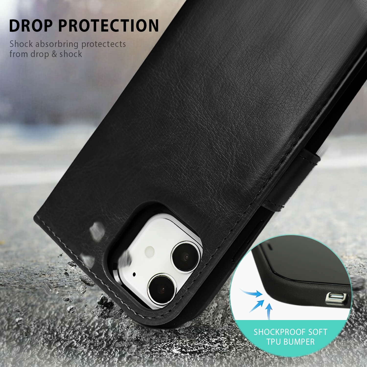 Tough On iPhone 11 Case Magnetic Fine Detachable Leather Black