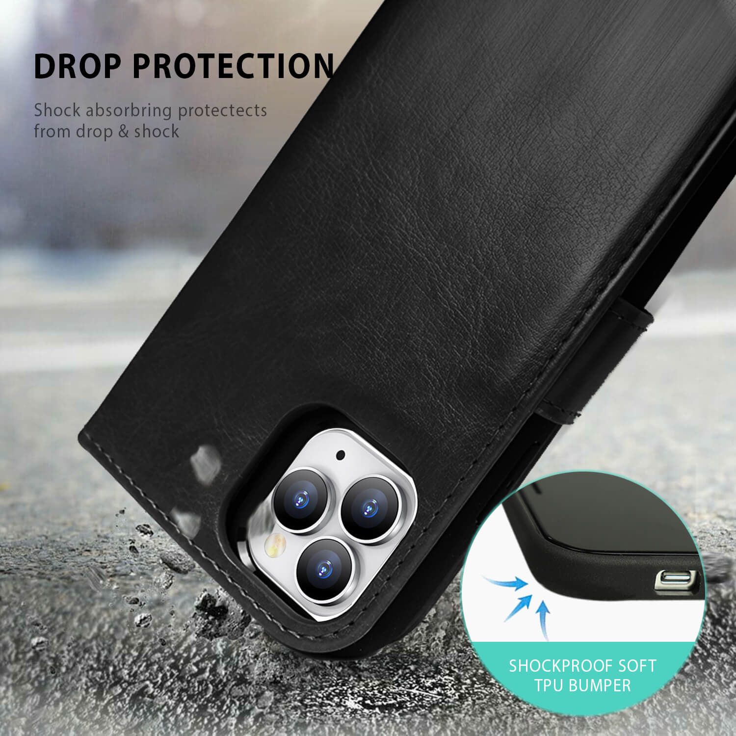 Tough On iPhone 14 Pro Magnetic Detachable Leather Case Black