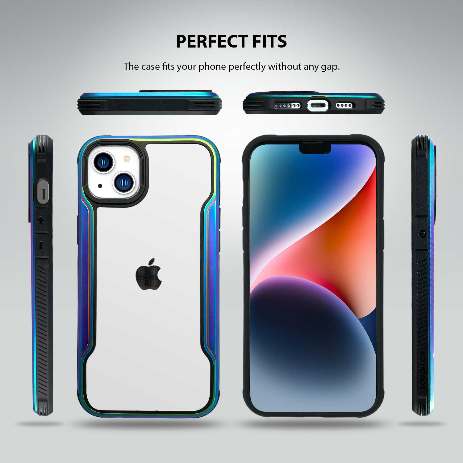 Tough On iPhone 14 Plus Case Iron Shield Iridescent with Black