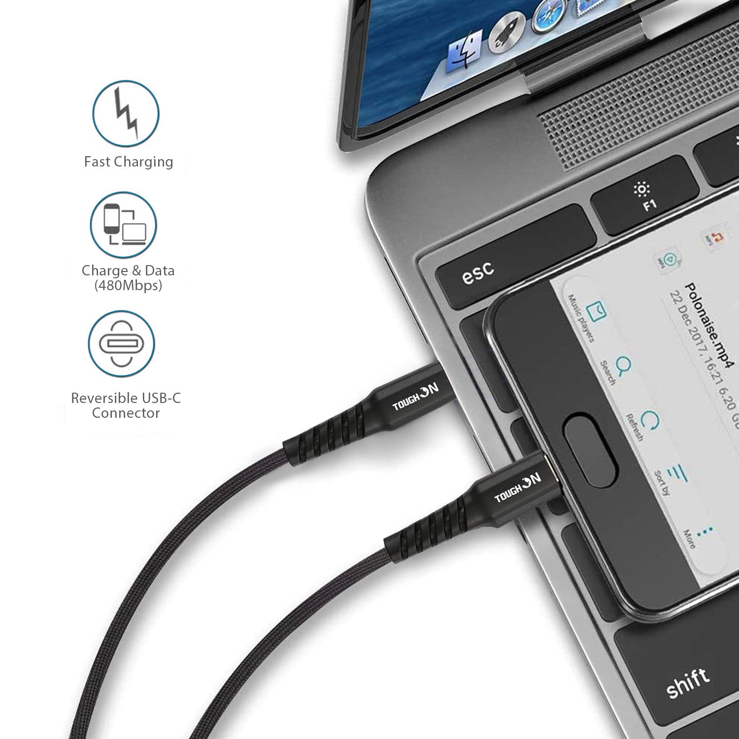 Tough on USB C to USB C Cable Type C Fast Charging 1m Black
