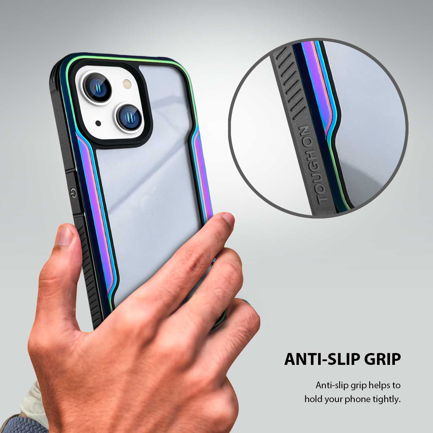 Tough On iPhone 14 Plus Case Iron Shield Iridescent with Black