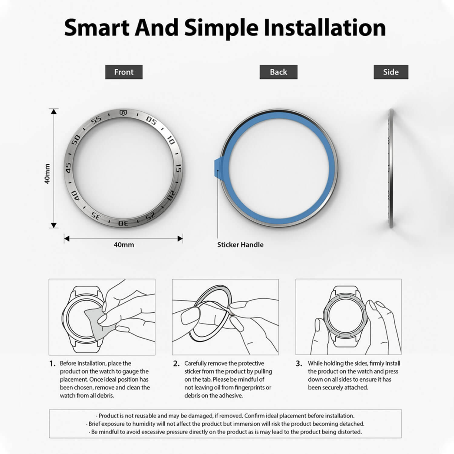 Ringke Samsung Galaxy Watch 4 40mm Bezel Styling Stainless Case Silver