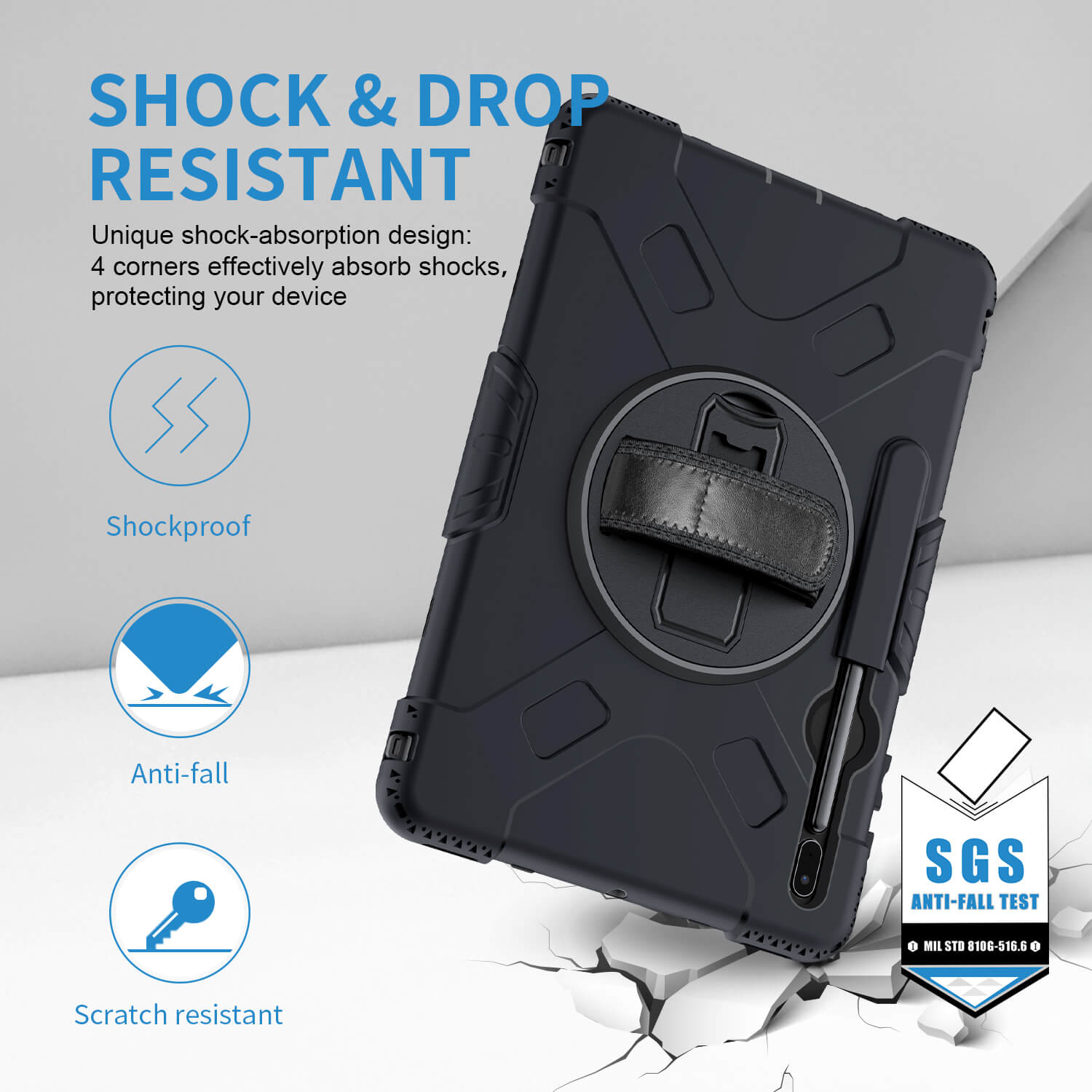 Tough on Samsung Galaxy Tab S7+ / S7 FE Case Rugged Protection Black