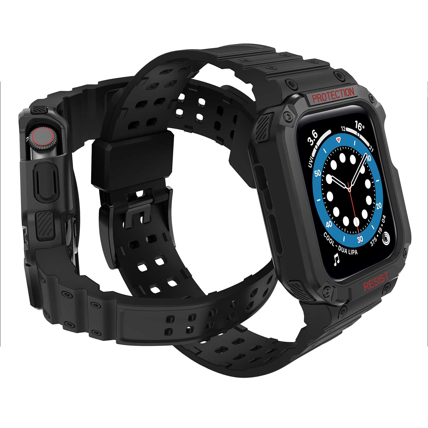 Tough On Apple Watch Band with Case Series 7 / 8 / 9 45mm Rugged Protection Black/Black