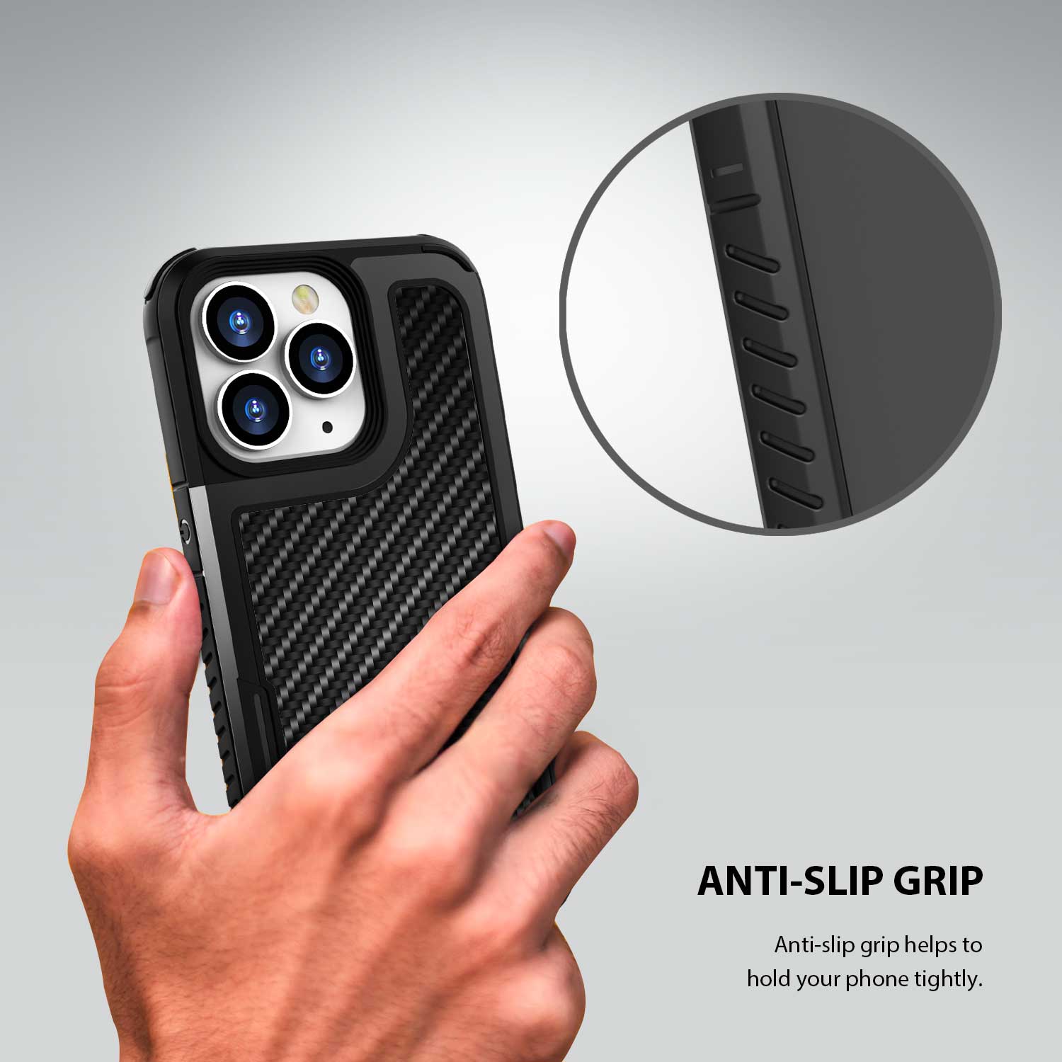 Tough On iPhone 13 Pro Max Case Iron Shield Carbon Fiber Black