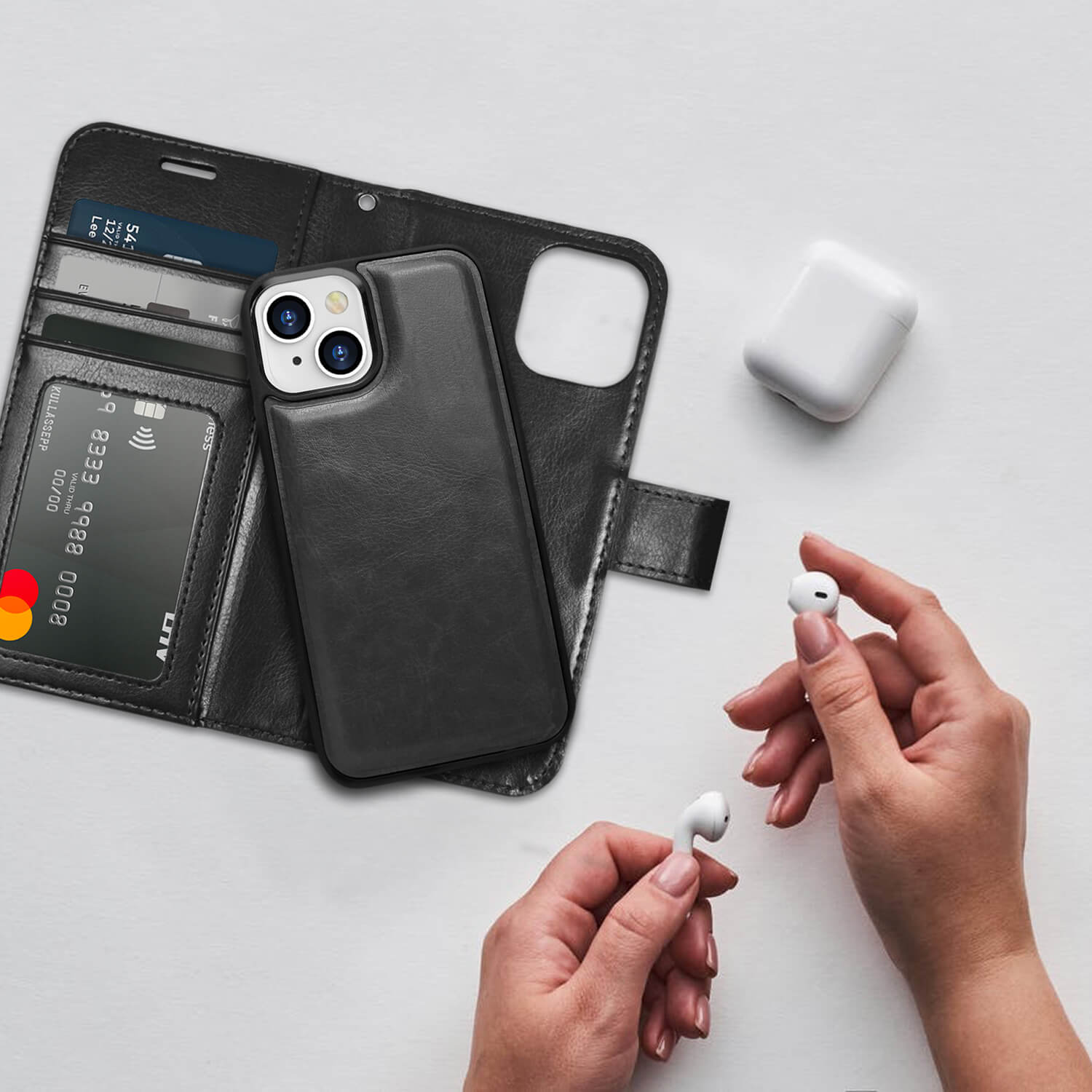 Tough On iPhone 13 Mini Case Magnetic Detachable Leather Black