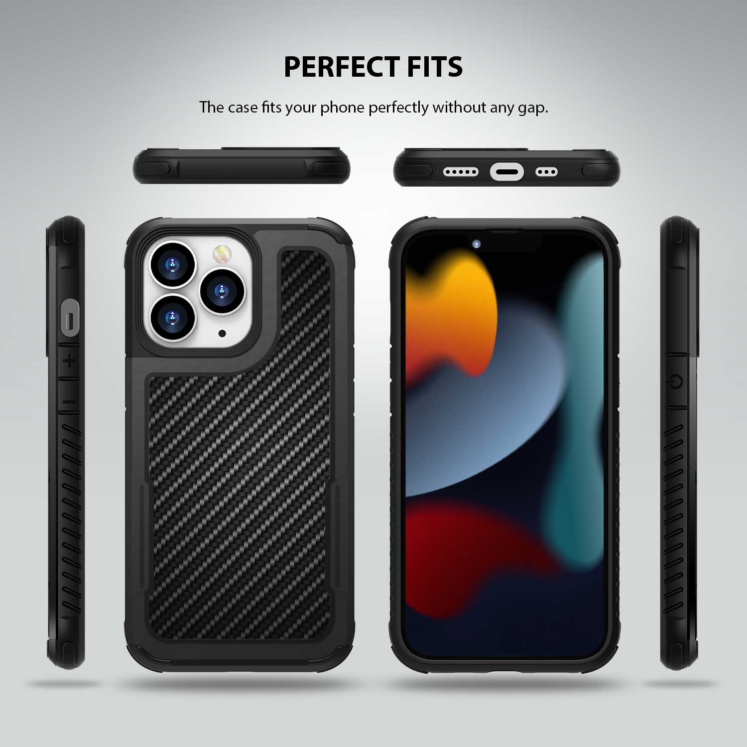 Tough On iPhone 13 Pro Max Case Iron Shield Carbon Fiber Black