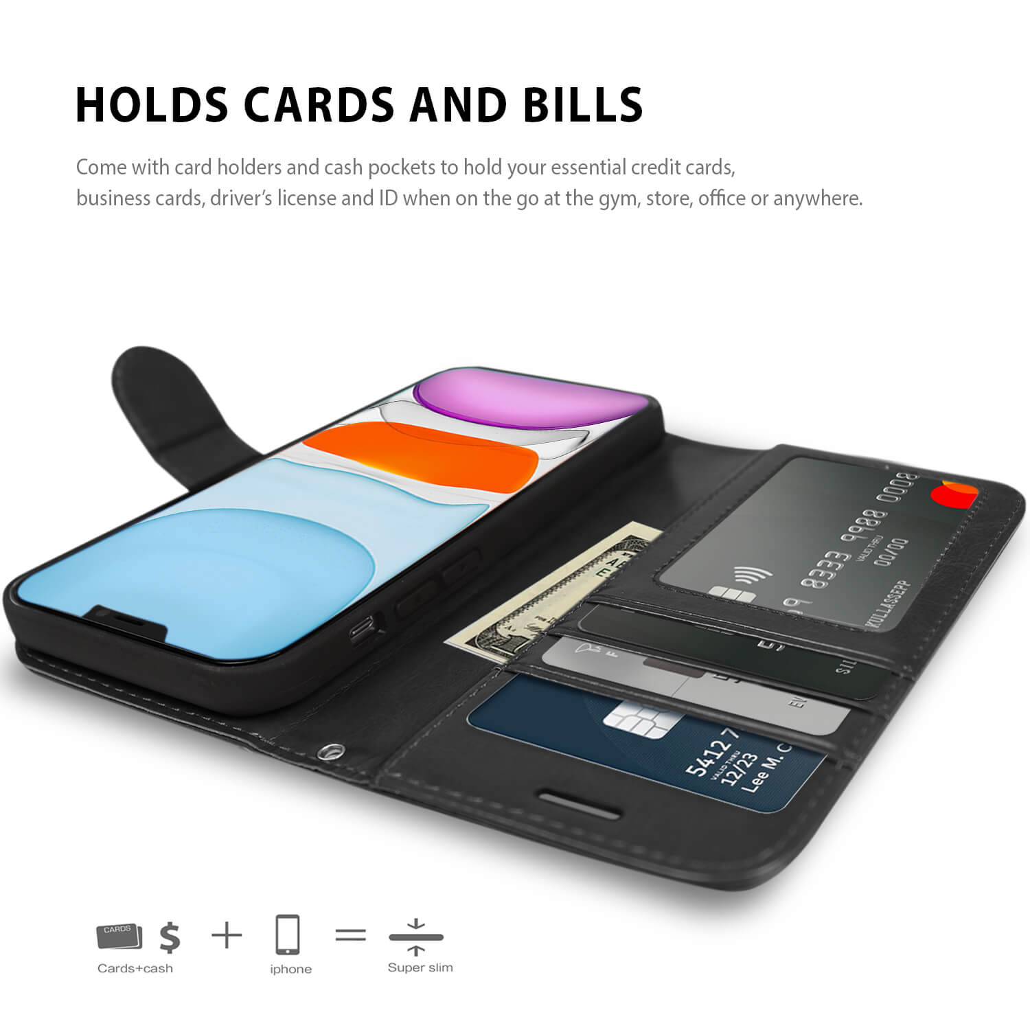 Tough On iPhone 11 Case Magnetic Fine Detachable Leather Black