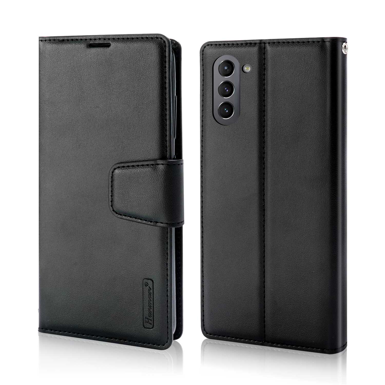 Hanman Samsung Galaxy S21 FE 5G Case Leather Black