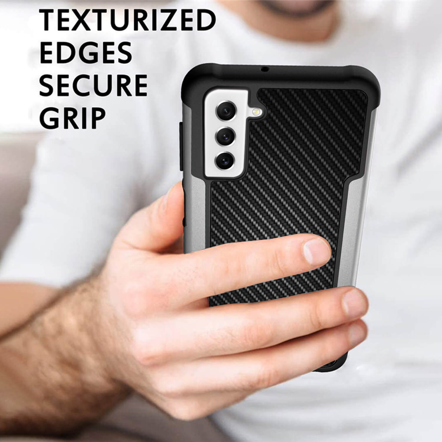 Tough On Samsung Galaxy S21 FE 5G Case Iron Shield Carbon Fiber Black