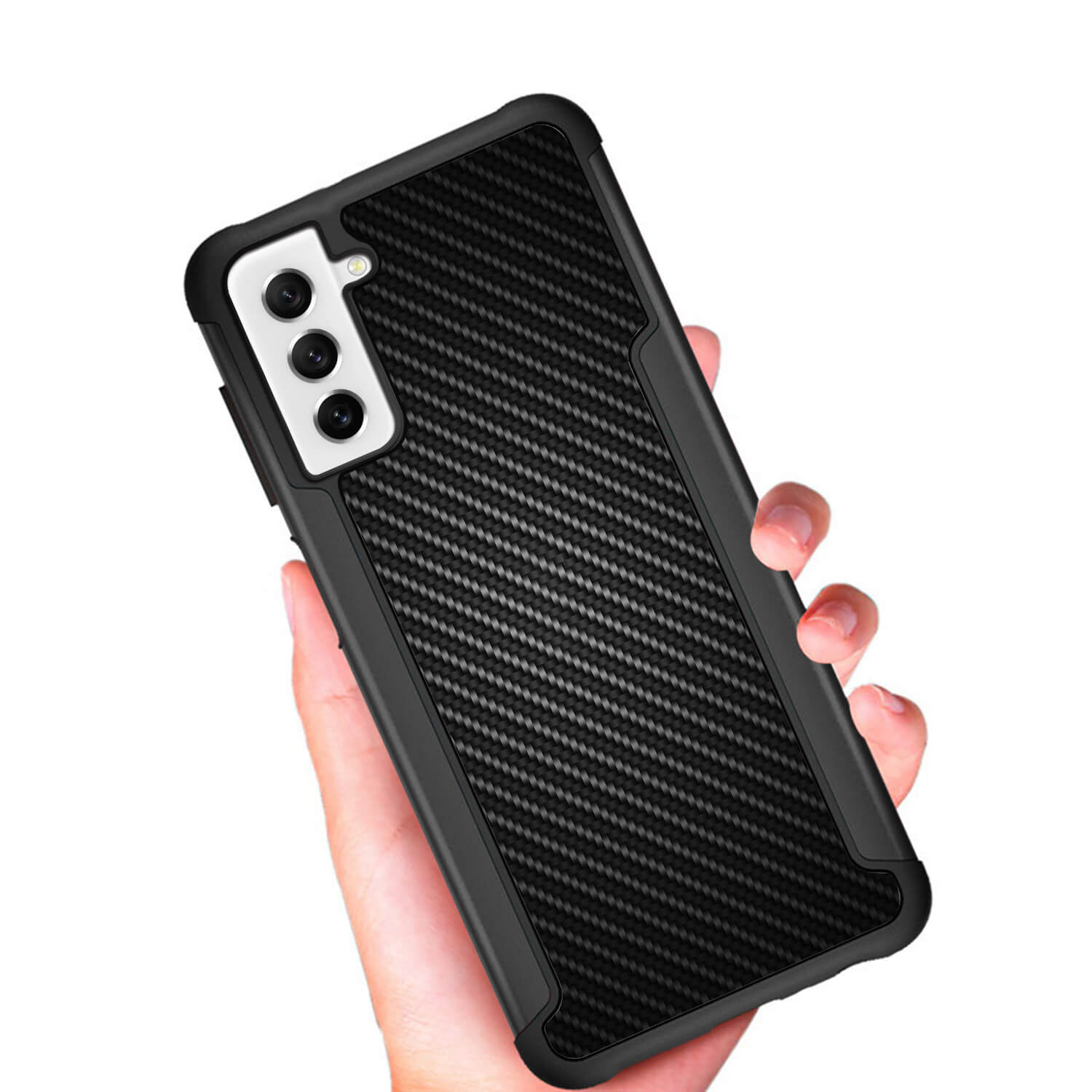 Tough On Samsung Galaxy S21 FE 5G Case Iron Shield Carbon Fiber Black
