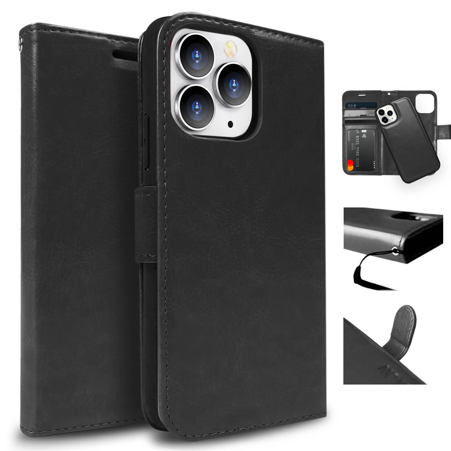 Tough On iPhone 13 Pro Max Case Magnetic Detachable Leather Black