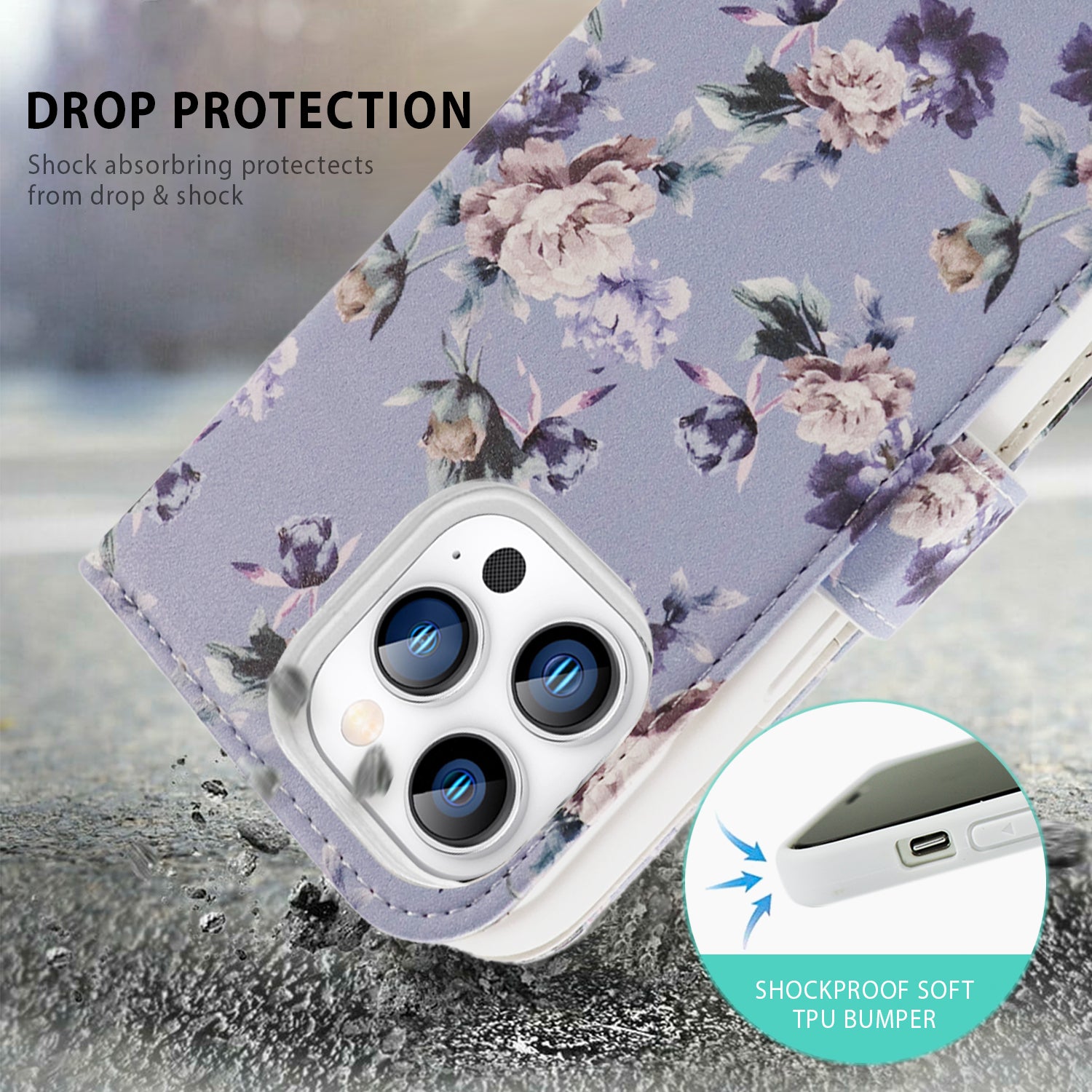 Tough On iPhone 14 Pro Max Magnetic Detachable Leather Case Floral Rosie