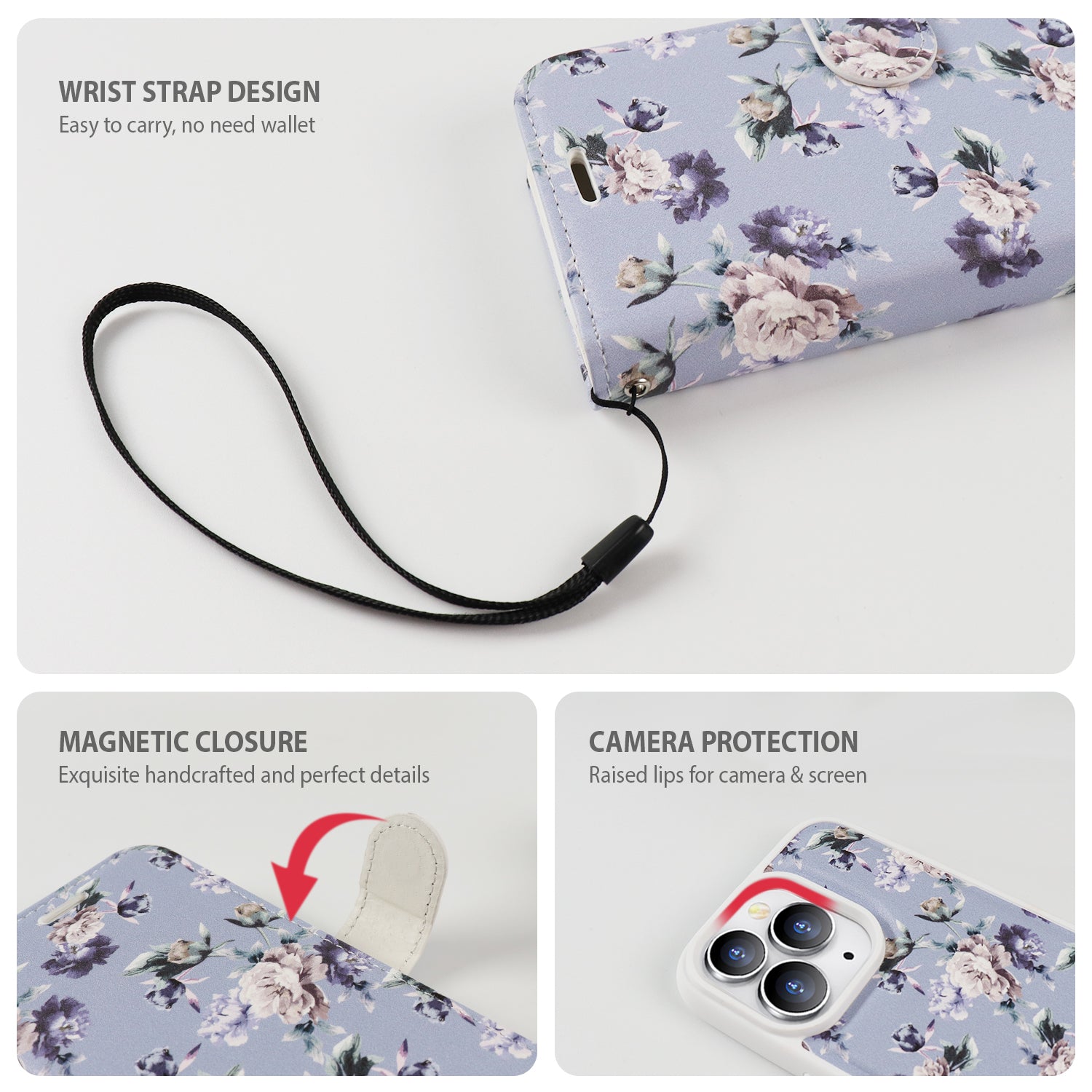 Tough On iPhone 14 Pro Max Magnetic Detachable Leather Case Floral Rosie