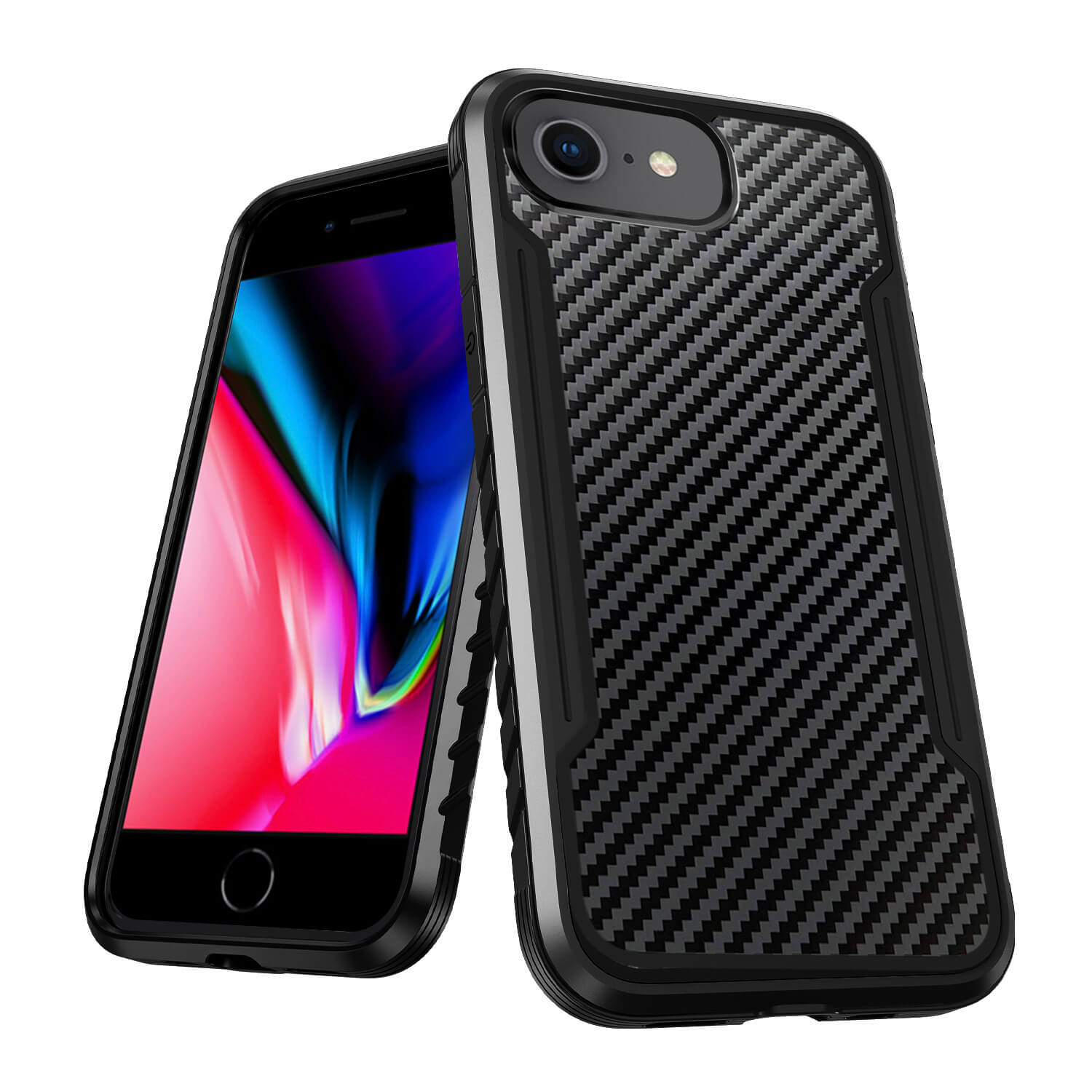 Tough On iPhone SE 2022 & 2020/iPhone 7 & 8 & 6 Case Iron Shield Carbon Fiber Black