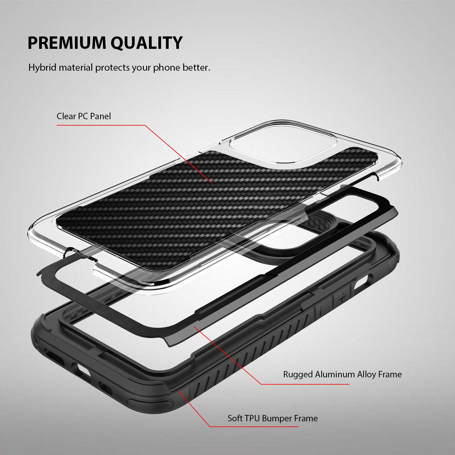 Tough On iPhone 13 Pro Max Case Iron Shield Carbon Fiber Black
