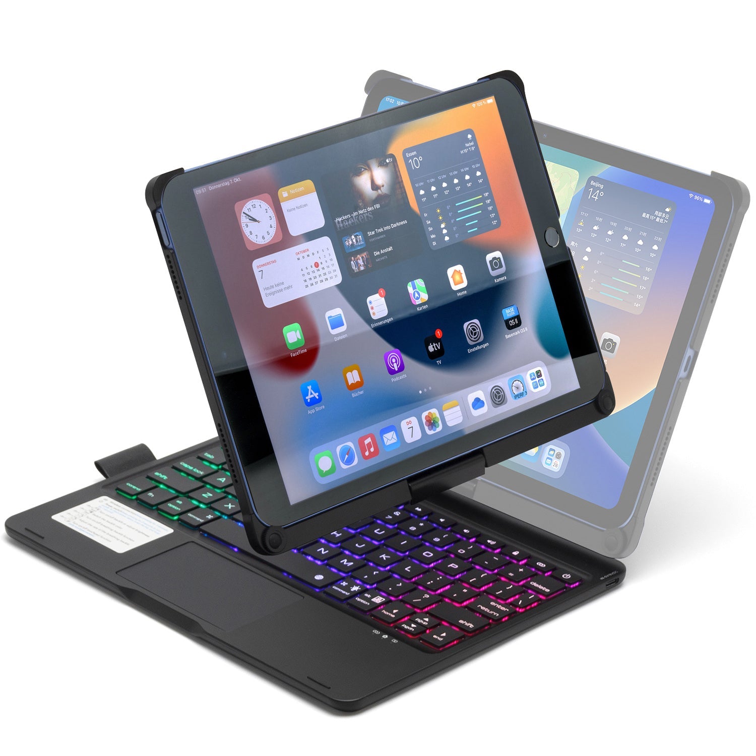 iPad 9 / 8 / 7th Gen 10.2 inch Case Bluetooth Keyboard Rotatable Cover Black