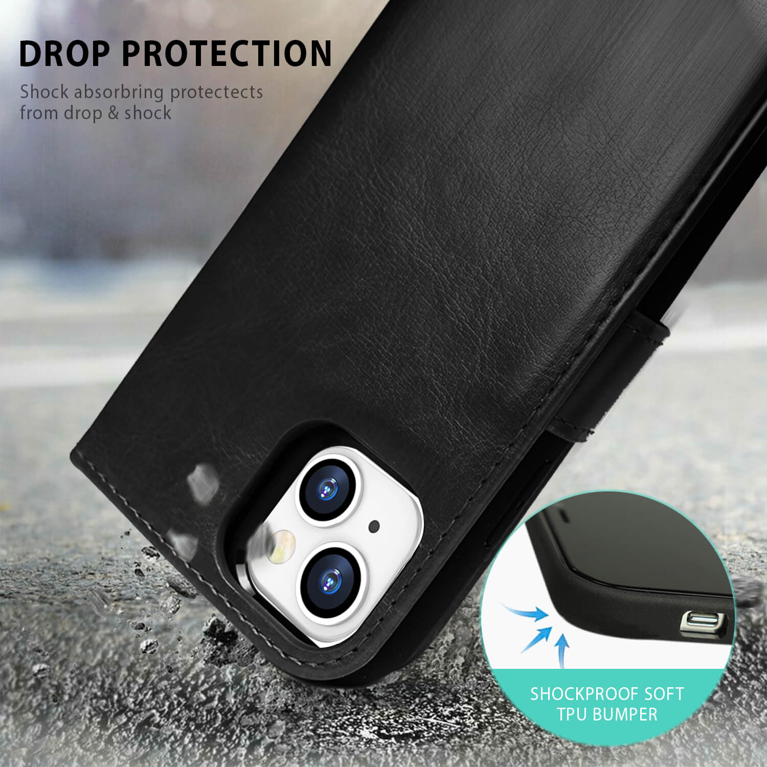 Tough On iPhone 13 Mini Case Magnetic Detachable Leather Black