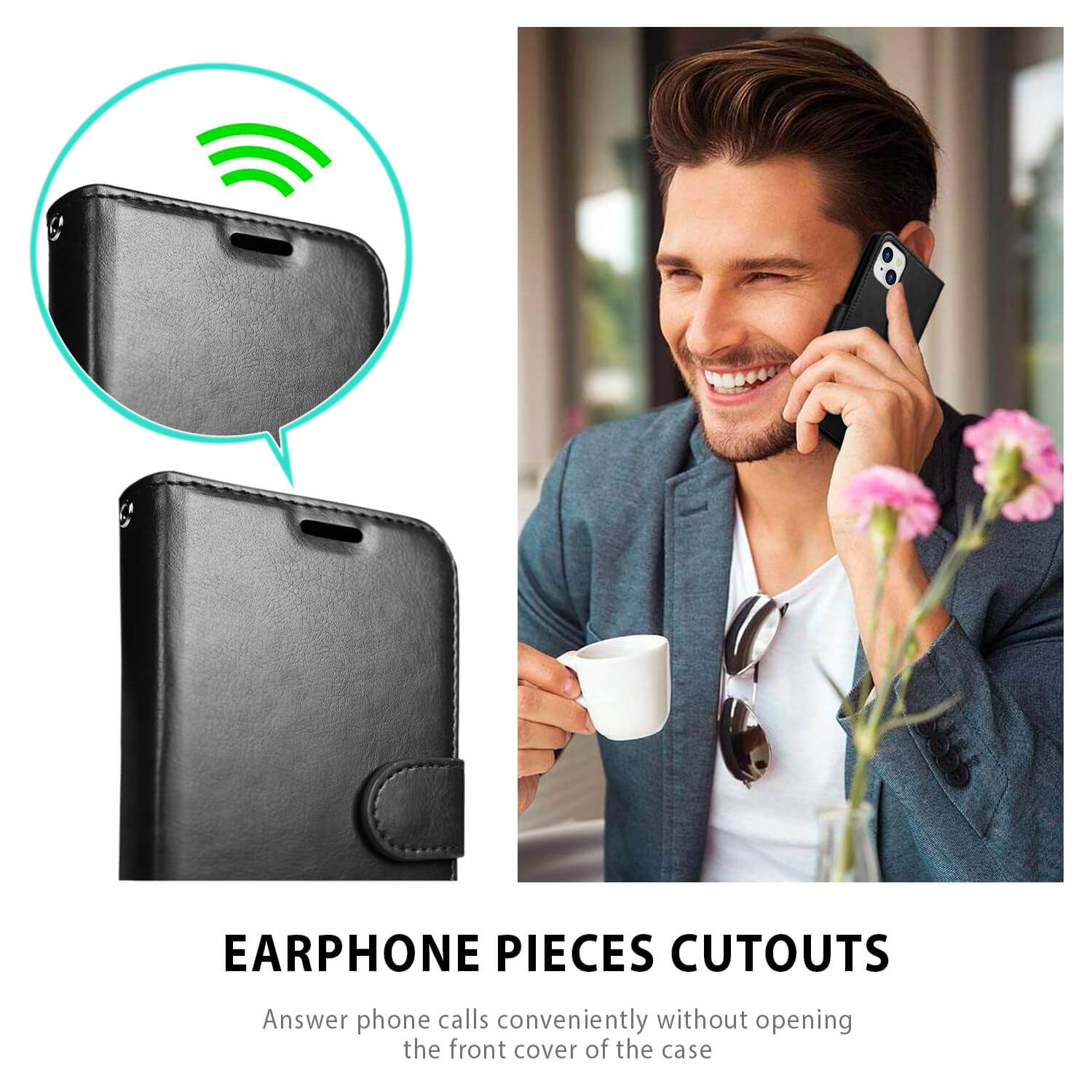 Tough On iPhone 13 Mini Case Magnetic Detachable Leather Black