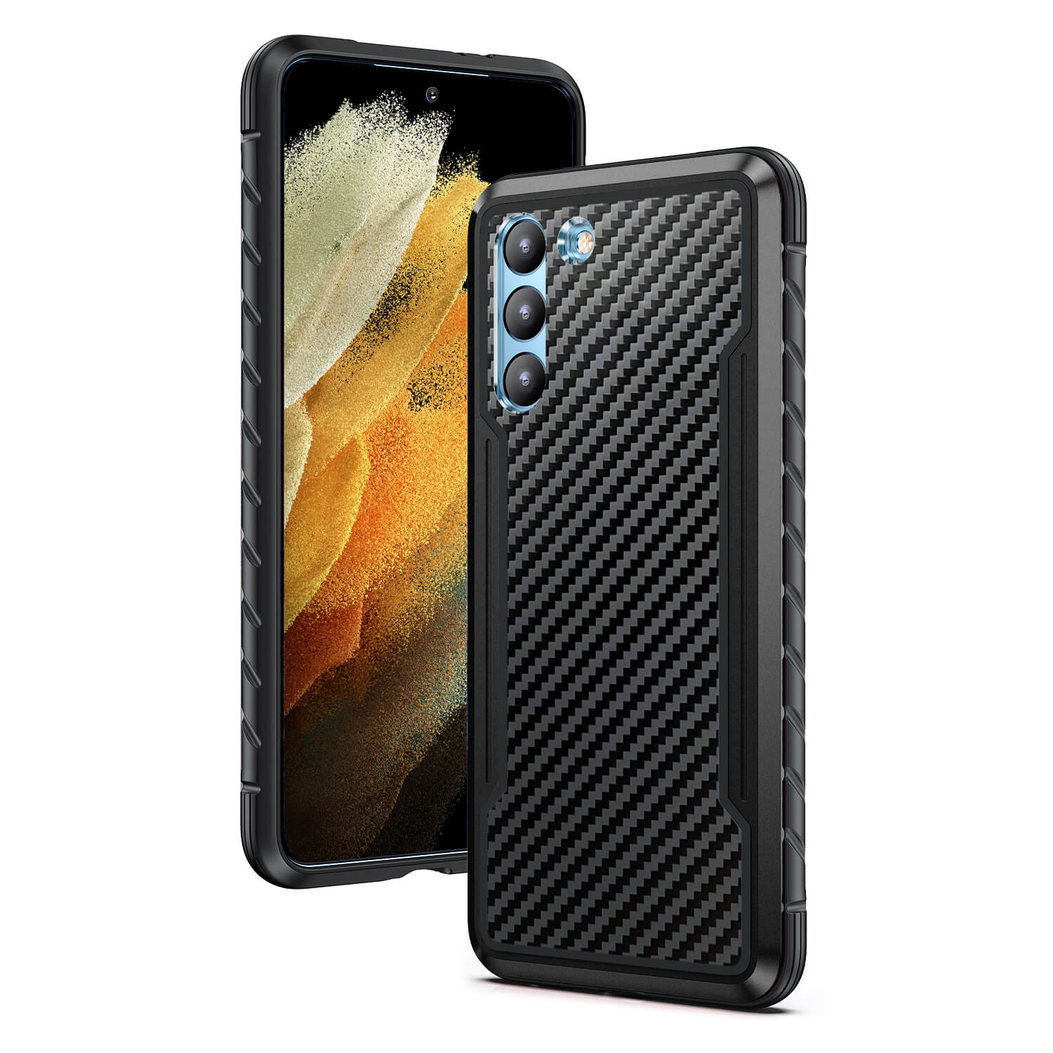 Tough On Samsung Galaxy S21 5G Case Iron Shield Carbon Fiber Black