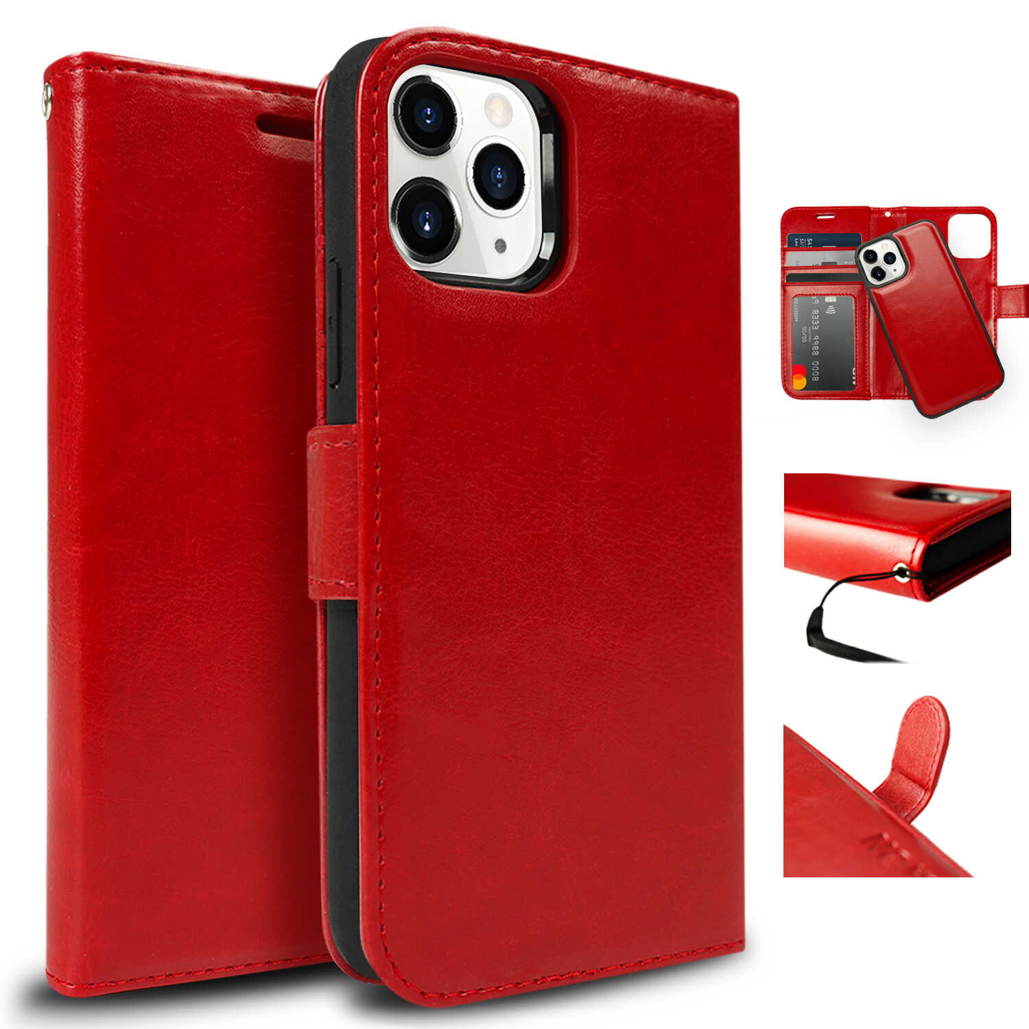 Tough On iPhone 12 iPhone 12 Pro Case Detachable Leather Wine Red