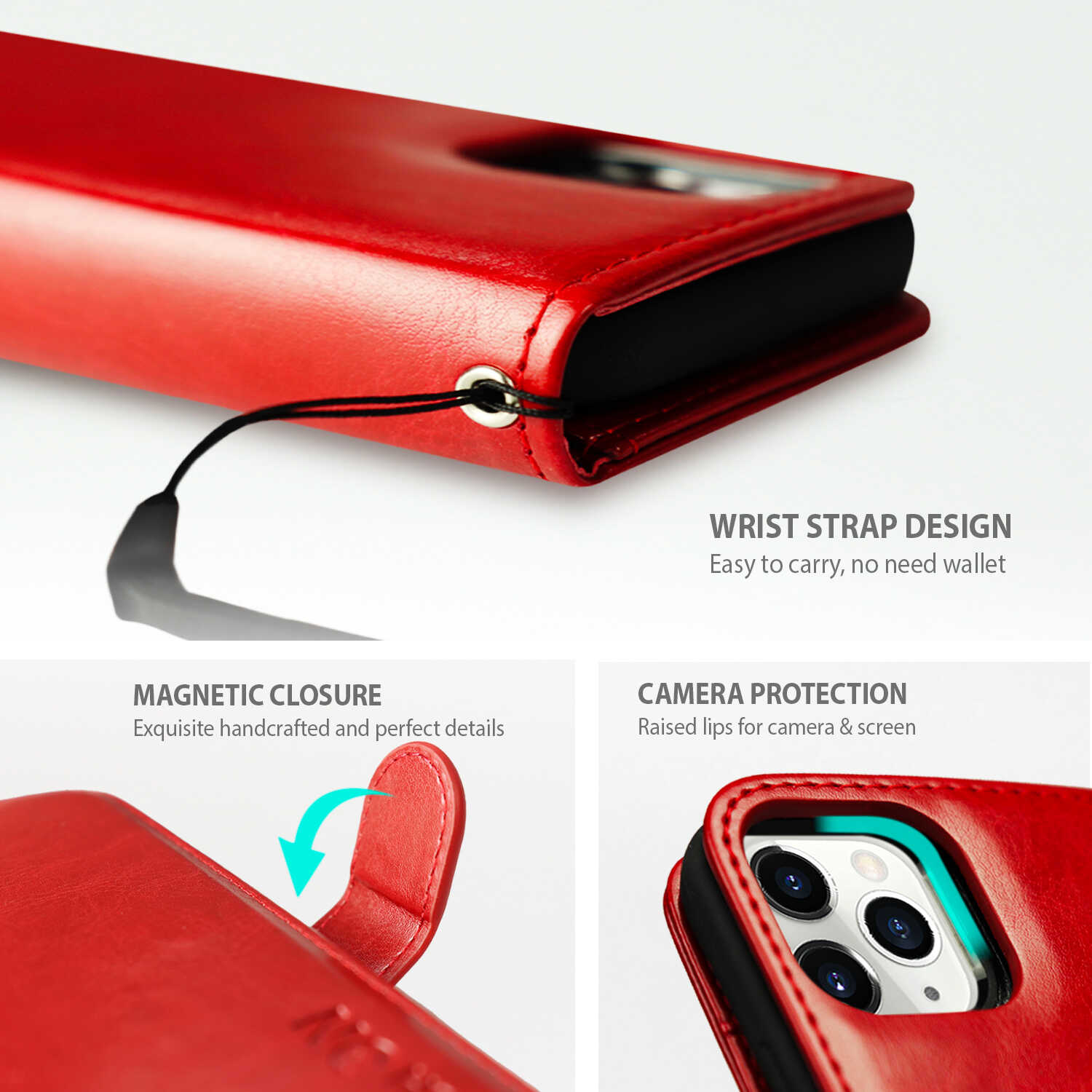 Tough On iPhone 12 / iPhone 12 Pro Case Detachable Leather Wine Red