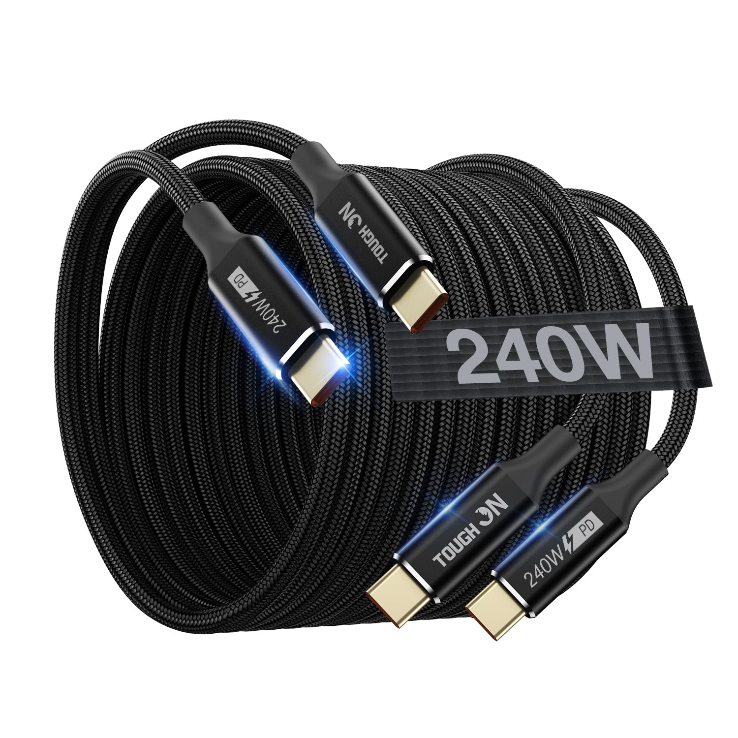 Tough On 240W USB-C Cable 2 Pack PD 3.1 Fast Charging Nylon Braided