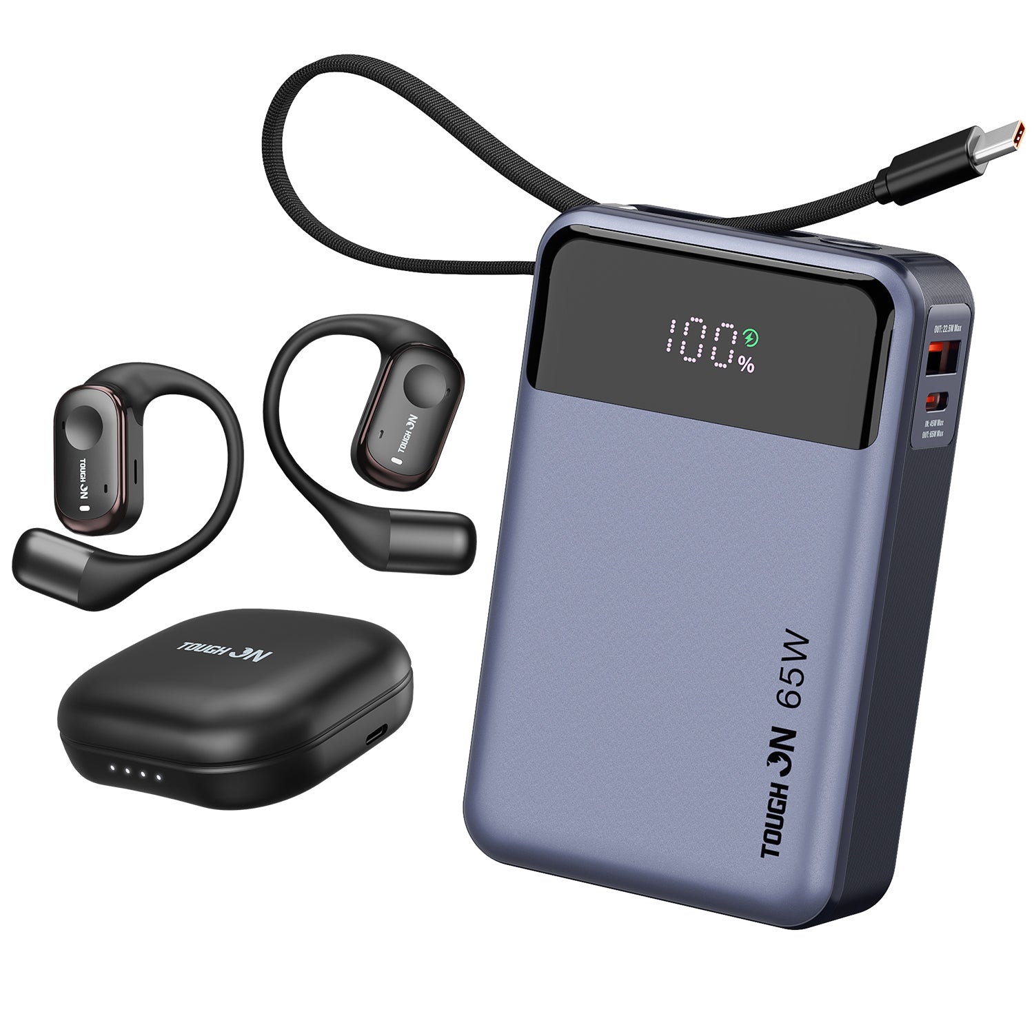 Tough On Mobile Power Duo - 65W 20000mAh Power Bank and Open-Ear Headphones
