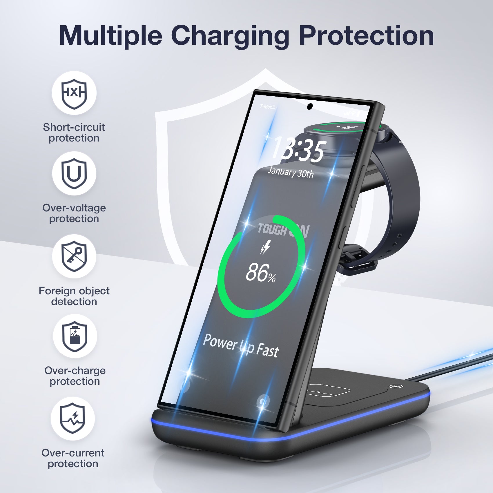 Tough On 3 in 1 Wireless Charger for Samsung Galaxy Phone Watch Earbuds