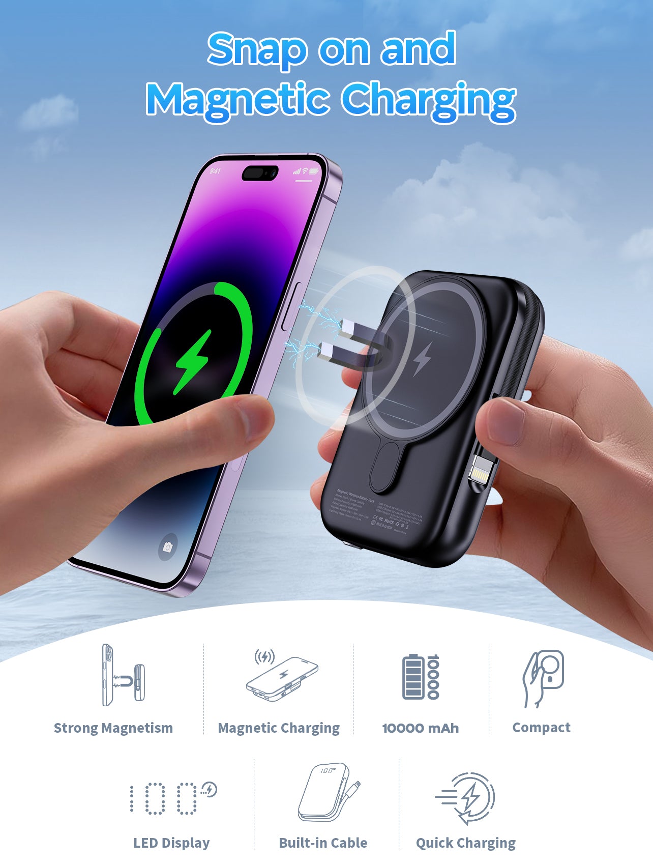 Ceftydy Magnetic Portable Power Bank for iPhone 16/15/14/13/12/SE4 Series