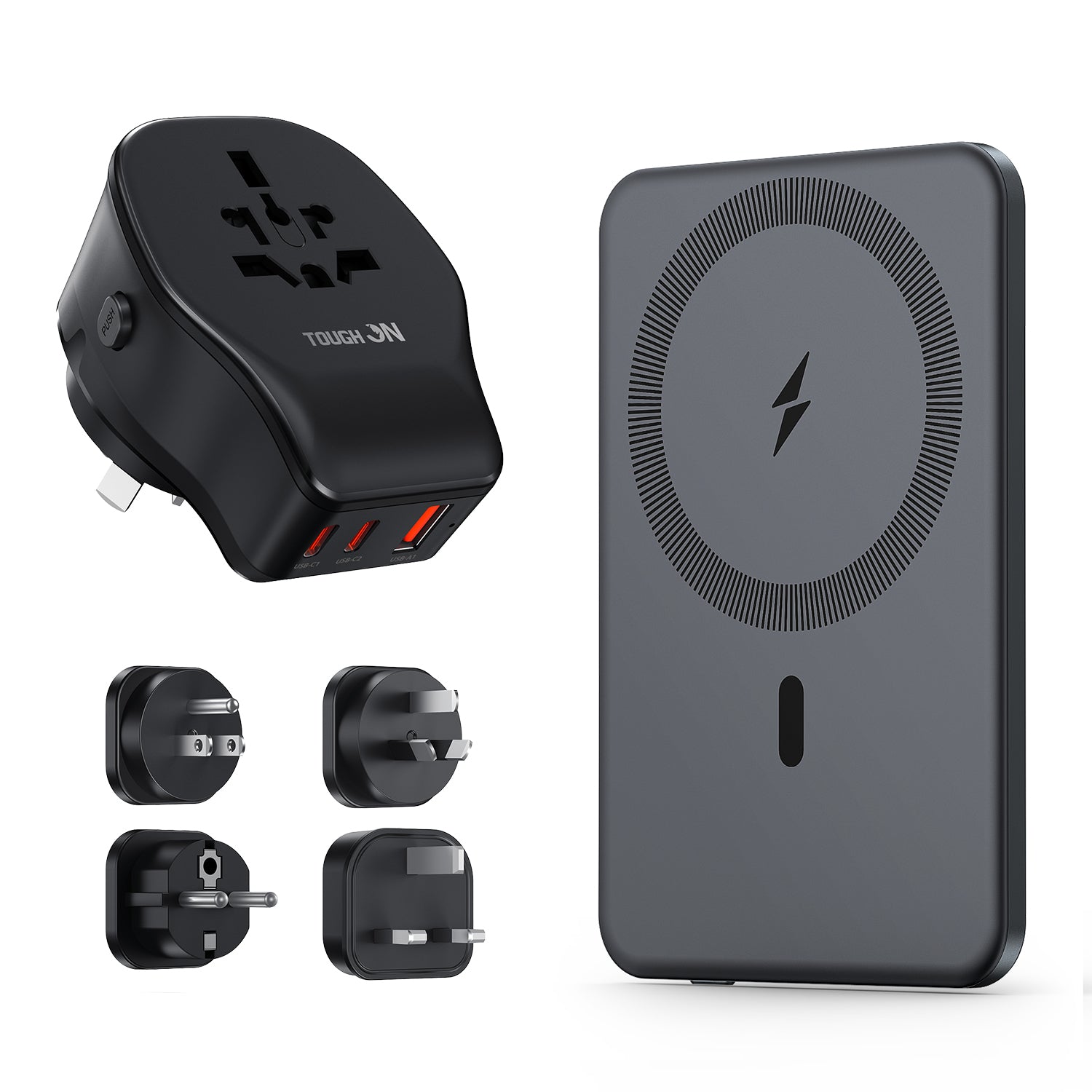 Tough On Travel Power Kit - Ultra Slim Magnetic Power Bank and Universal Travel Charger