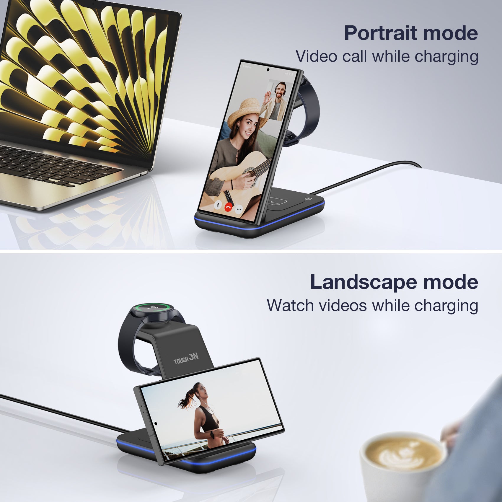 Tough On 3 in 1 Wireless Charger for Samsung Galaxy Phone Watch Earbuds
