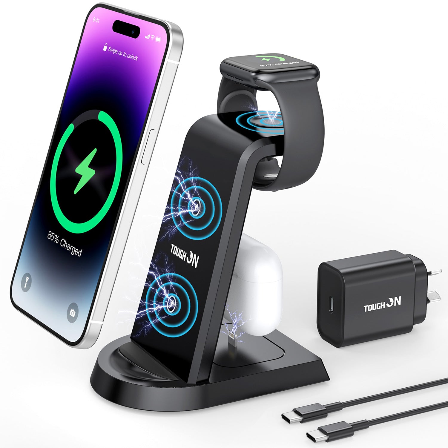 Tough On 3 in 1 Wireless Charger for iPhone Apple Watch Airpods
